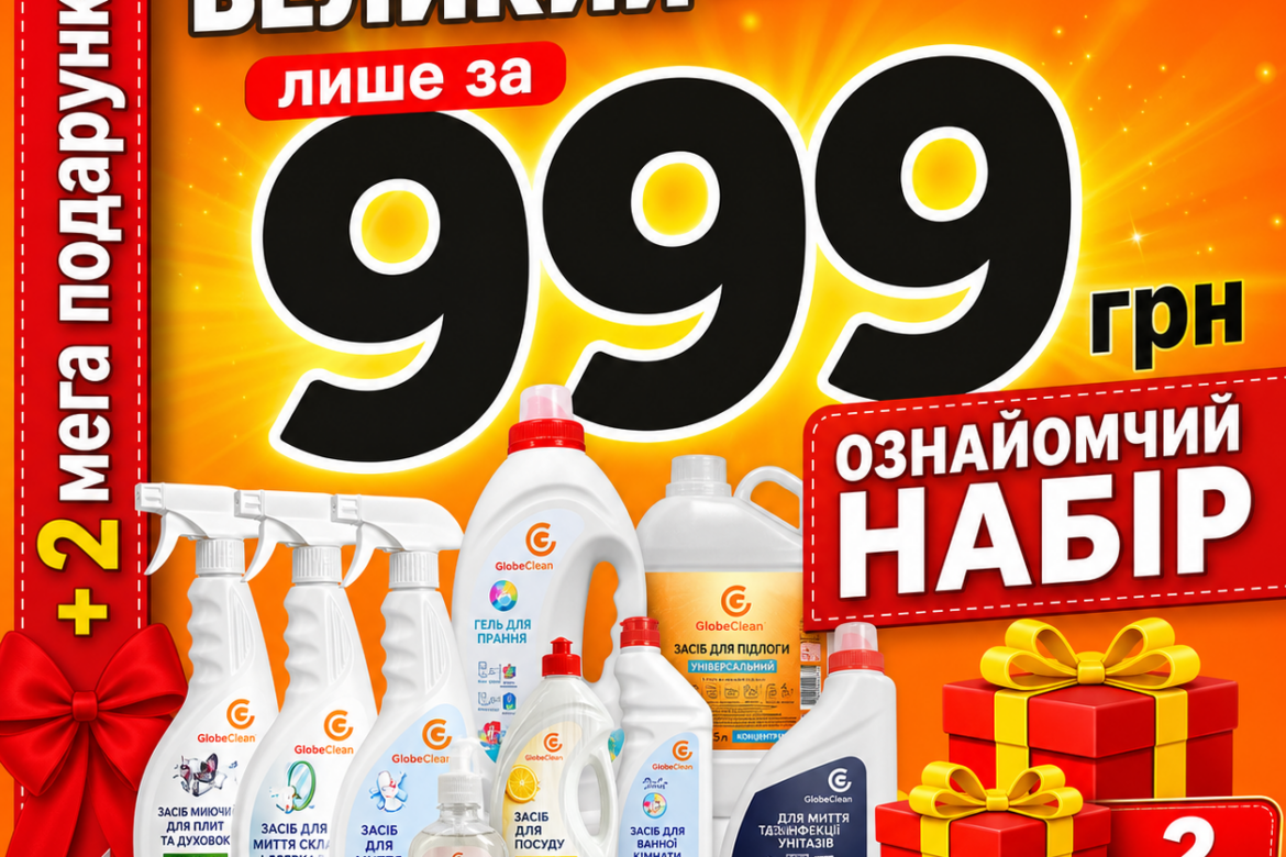 Побутова хімія GlobeClean у наборі для комплексного прибирання дому